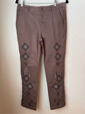 156~ Johnny Was Brown Trousers Embroidered ~ Hip Pockets Ankle Slits Small